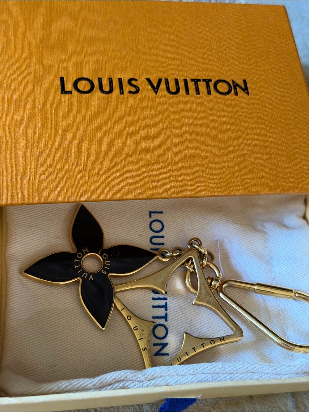 Louis Vuitton Black & Gold Monogram Flower Key Charm